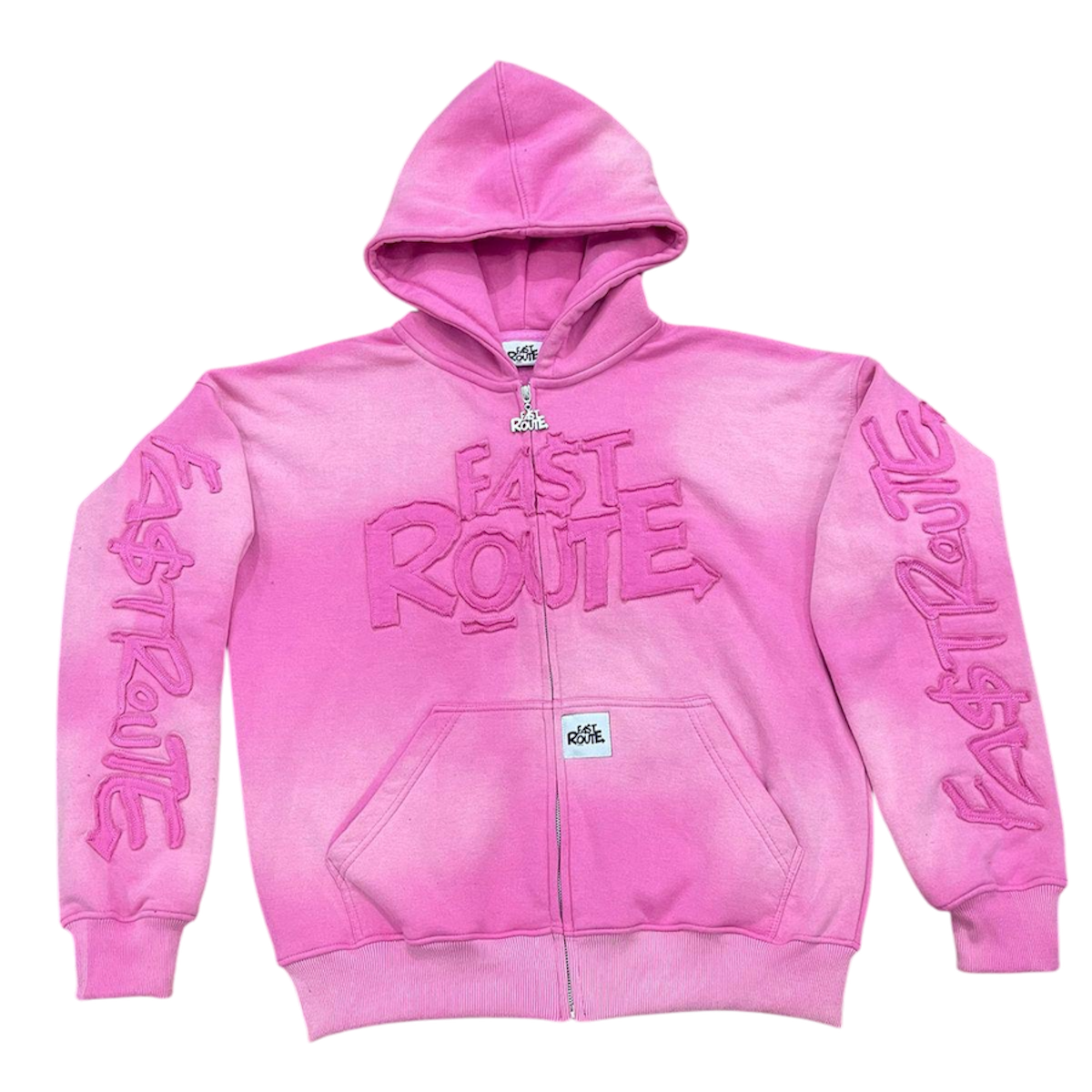 Acid Washed Pink Zip-Up Hoodie