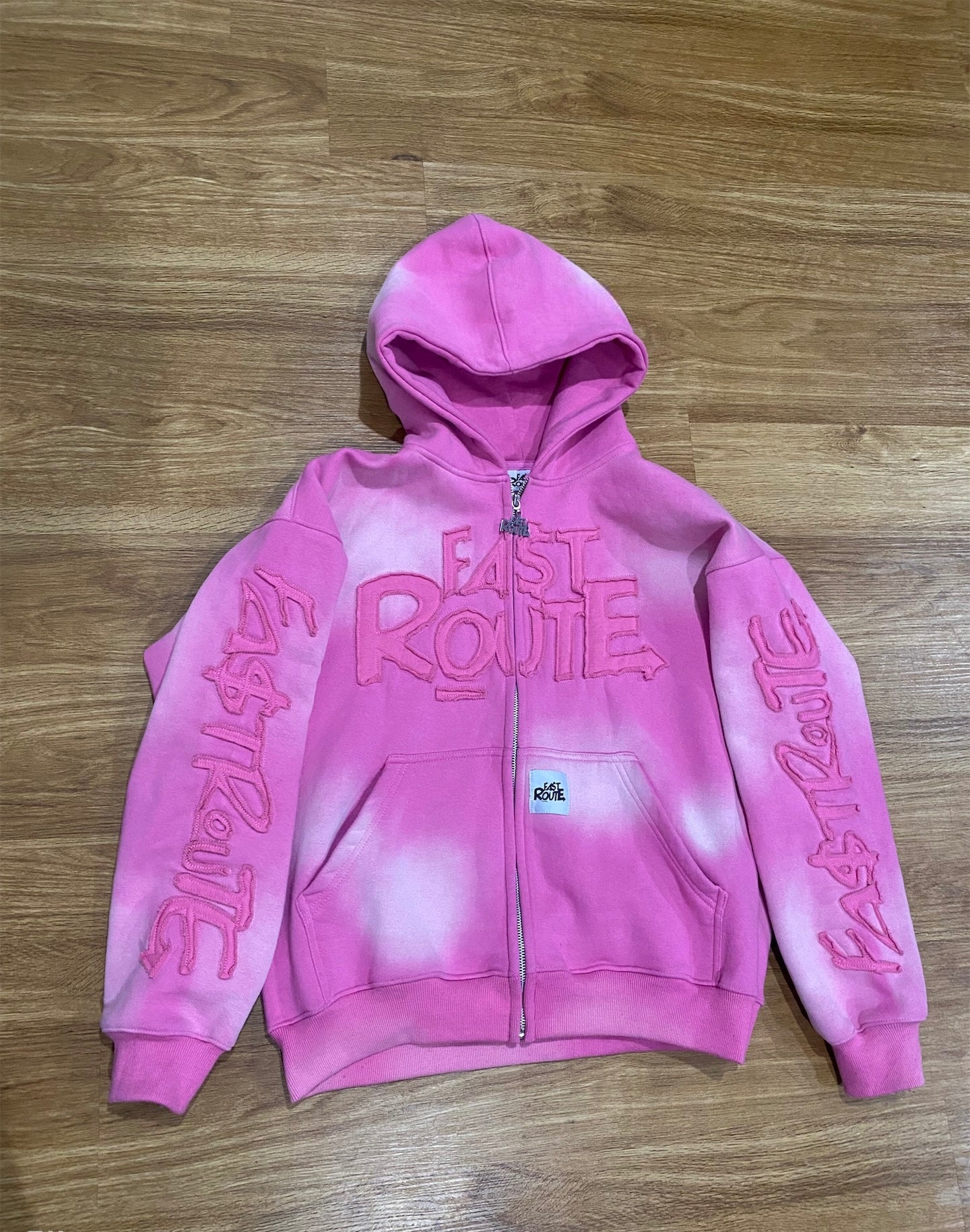 Acid Washed Pink Zip-Up Hoodie