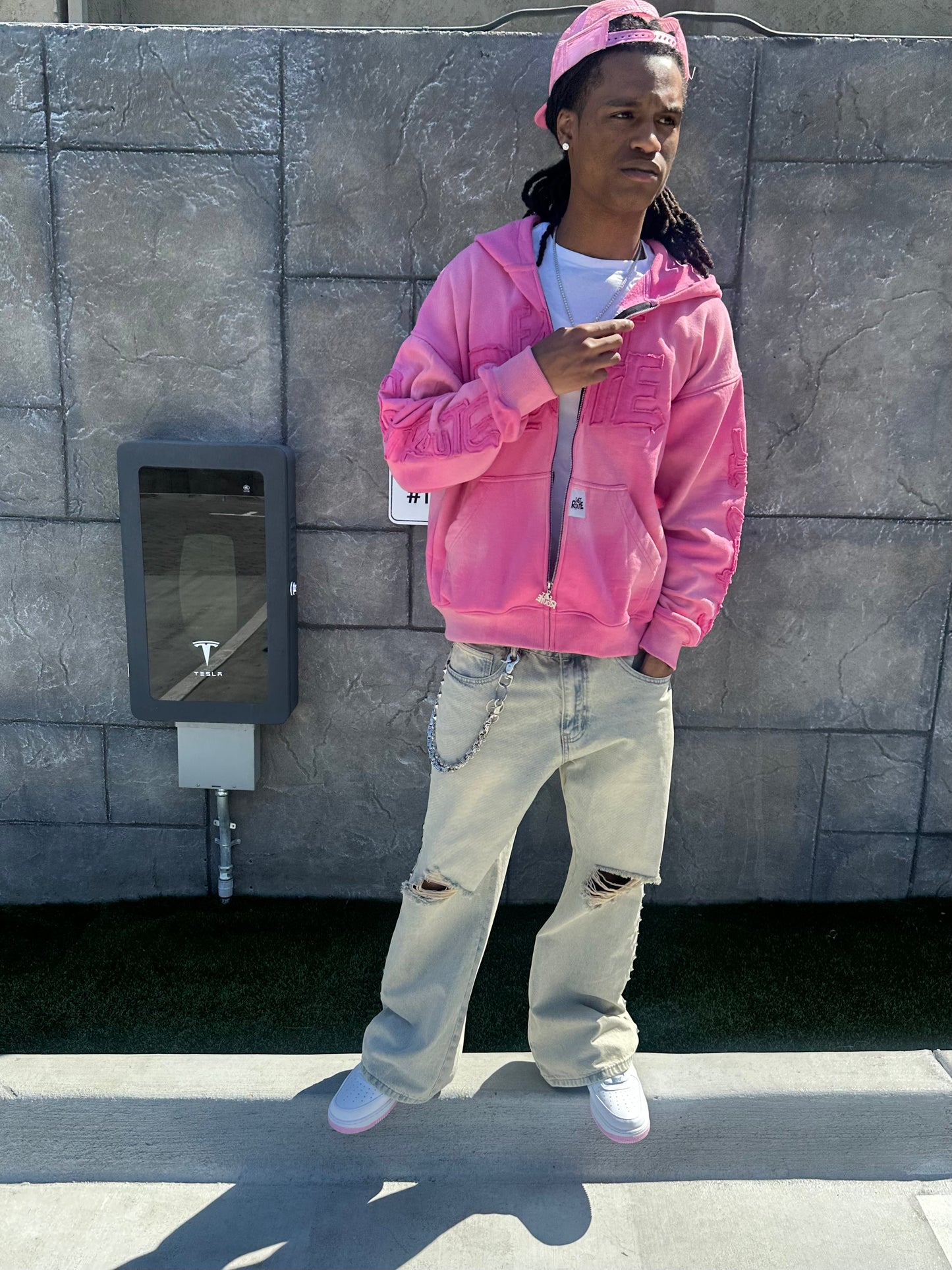 Acid Washed Pink Zip-Up Hoodie