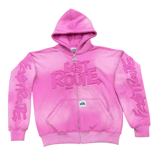 Acid Washed Pink Zip-Up Hoodie